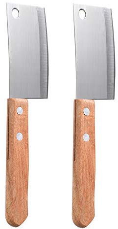 2Pcs de Chef Couperet Chinois Mini de Cuisine en Acier Inoxydable avec Manche en Bois Légumes Antiadhésifs de Coupe de Boeuf Pain Coupe-Fromage Ustensile