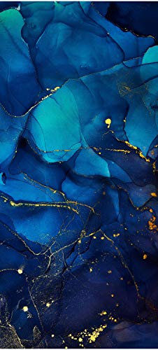 wandmotiv24 Türtapete blau grüner Marmor mit Gold, dunkel 70 x 200cm (B x H) - Dekorfolie selbstklebend Sticker für Türen, Türfolie, Aufkleber, M1182