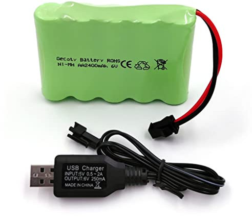 Gecoty® 6V NiMH Akku, 2400mAh wiederaufladbarer AA RC Batterie mit SM 2P Stecker und Ladekabel für Ferngesteuerte Auto, 4WD Geländewagen, RC Tank