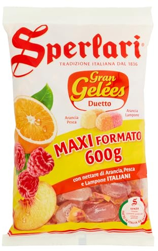 Sperlari - Caramelle Gran Gelées Assortite Duetto Frutta, Intenso Sapore di Frutta. Arancia, Pesca e Lampone, Sacchetto da 600 G