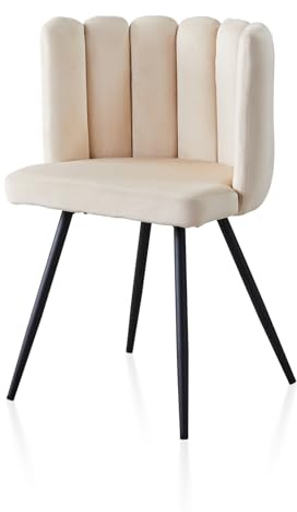 TUKAILAI Esszimmerstuhl aus Samt, Moderner Design Sessel Schminktisch Stuhl mit Armlehnen Gepolsterter Sitz Metallbeinen, Polsterstuhl für Schminktisch Esszimmer Schlafzimme Wohnzimmer, Creme