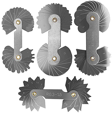 eMagTech 4pcs Jauge de Filet Rayon en Acier Inoxydable R0.3-1.5/R1-6.5/R7-14.5/R15-25 pour Contrôle Fabricants d'outils et Matrices