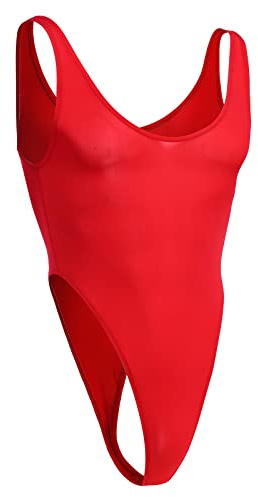 FYMNSI Herren Body Kompression Durchsichtig Stringbody Ärmellos Männerbody Unterhemd Unterwäsche Muskel Shirt High Cut Wrestling Tank Top Leotard Einteiler Dessous Nachtwäsche Overall Rot