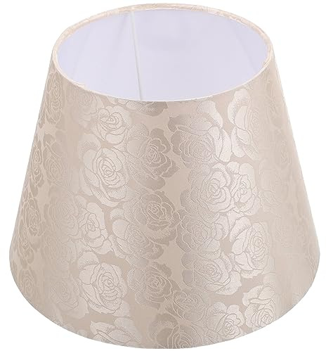 Lurrose Stoff Lampenschirm Tischlampe Stoffschirm Ersatzschirm Kronleuchter Lampe Schatten Rose Muster Stickerei Stehlampe Trommel Lampenschirm Textilschirm für für E27 E14 Bodenleuchte Beige