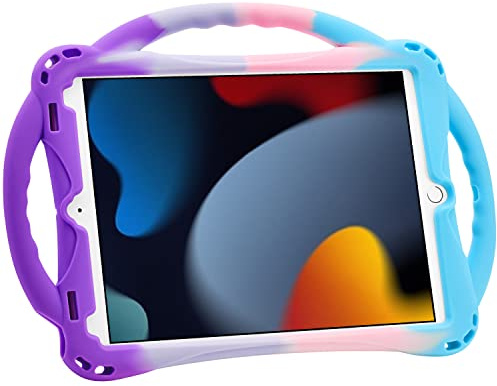 TopEsct Kids Case for iPad 10.2 9th Gen (2021)/8th Gen (2020)/7th Gen (2019), Shockproof Handle Stand Case Compatible with iPad 7th/8th/9th Gen 10.2(Purple&Turquoise)