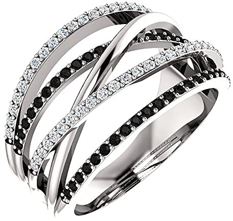 Sdouefos 925 Sterling Silber Ring mit Zirkonia schwarz glänzend mehrreihig Damen Ring Größe 6-10