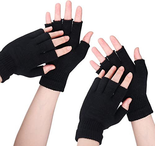 Sibba Winter Halb Finger Fingerlose Handschuhe 2 Paar für Herren Damen Weicher Strick Ohne Warm Kurzer Halb Handstulpen für Herren Damen in Schwarz für Weihnachten Geburtstagsgeschenk Ski Wandern