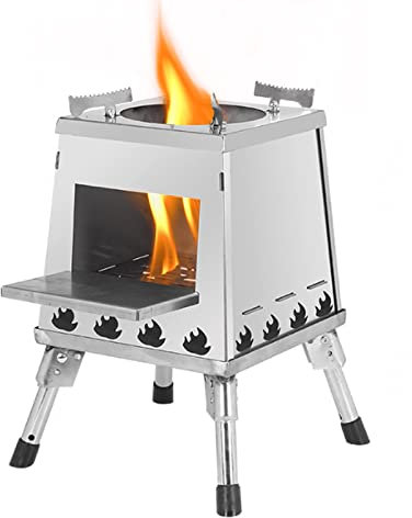 Campingkocher Holzofen, Tragbar Camping Holzofen, Faltbar Zeltofen Mit Aufbewahrungstasche, Freistehend Multi-Fuel Tent Stove, Kaminofen Holzofen, Holz Herd Für Zuhause Outdoor,Silver