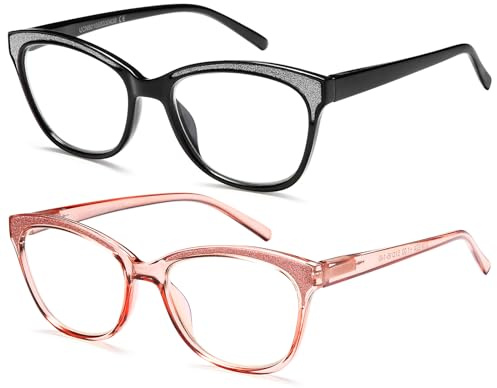 NEW VISION Läsglasögon 2-pack, blåljusfilter, glasögon herr, blåljusfilter, glasögon dam, NV1157 (rosa svart, 1,5, x)