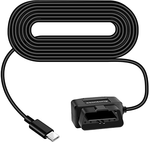 ssontong - Upgraded OBD2 OBD Power Cable for Dash Cam, OBD to Type C USB OBDII Adapter Cable Charger Cable Hard 24 Hours Surveillance and ACC Two Modes with Button