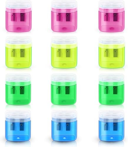 12er Pack Bleistiftspitzer Anspitzer mit Behälter für Schule und Büro Bunter und Tragbar Design Geeignet für Kinder Spitzer mit Dose als Alternative zum Elektrischen Anspitzer