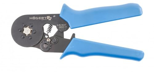 HÖGERT TECHNIK Crimptång för tunnväggiga hylsor, 0,25–6,0 mm² (23–10 AWG), 175 mm, sexkäkspressverktyg, robust design och ergonomiskt handtag för exakt pressning och hållbarhet