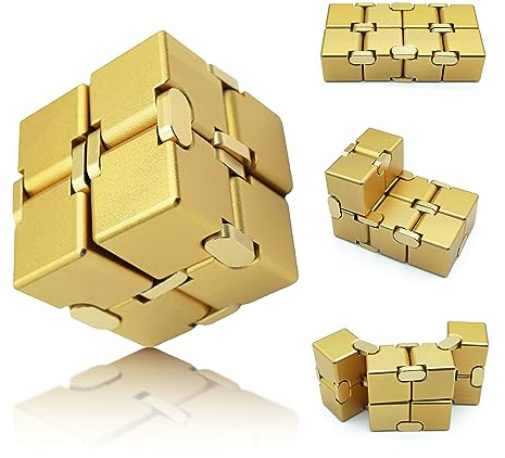 DOLASEV Infinity Cube Fidget Toy, Aluminum Alloy Fidget Cube for Adults, Metal Fidget Toys for Adults Kids Teens (Gold)