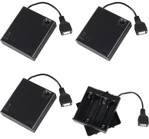 ALAMSCN 4 Stück 1.5V AA Batteriehalter 6V Kunststoff Batteriehalter Gehäuse with USB Buchse und EIN/AUS Schalter und Abdeckung, 4AA + USB