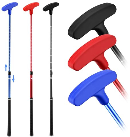 PGM Adjustable Two Way Golf Putter for Men Women and Juniors - Ambidextrous Golf Club with Adjustable Height and TPR Anti-Slip Grip, Black Red Blue Putter 3 Pack