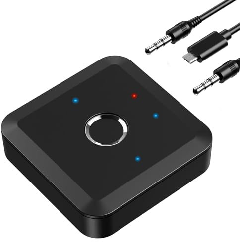 Ankilo Trasmettitore e ricevitore Bluetooth 5.2, adattatore Bluetooth wireless 2 in 1 con cavo AUX RCA da 3,5 mm, connessione a doppio dispositivo, bassa latenza, riduzione del rumore per