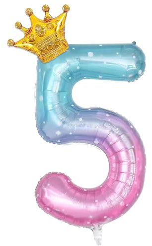 GROVBLE Luftballon 5,regenbogen farbverlauf riesen folienballon in 40 - 101cm geburtstagsdeko zahlenballons Luftballon 5. geburtstag Zahlen luftballon,für mädchen Geburtstag Jahrestag (ff)