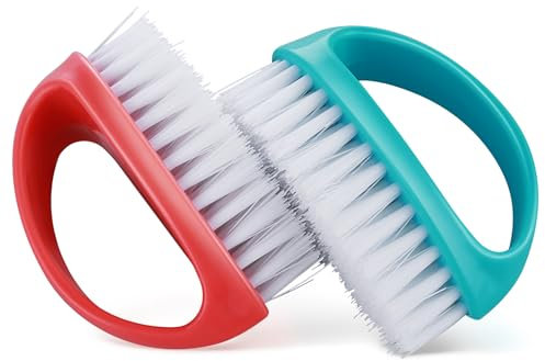 Amaxiu Hand Nail Brushes, 2pcs Handle Grip Heavy Duty Nail Brushes for Cleaning Fingernails Nylon Firm Stiff Bristles Deep Clean Scrubber for Mechanics Gardeners Hand Under Nails Toes(Red, Blue)