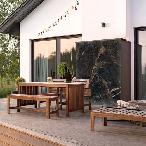 dedeco Outdoor-Rückwand Dekor Wand für Garten, Terrasse, als Außenfassade Paneel Motiv: Marmor V2, 300 x 150 cm, wasserfest, robust, Wandverkleidung aus Acrylglas 3D, Glasoptik, einfach renovieren