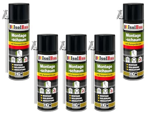 Isolbau B2 Montageschaum mit Aussprührohr - 5 x 500 ml PU-Bauschaum für Montage, Isolierung, Abdichtung, Innen & außen