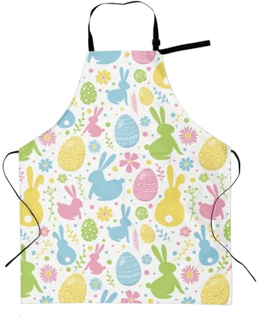 Happy Easter Bunny Rabbit Eggs Flower Funny Bbq Adjustable Apron For Women Men Birthday Gifts Grilling Cooking Master Chef Bib 2 Pockets