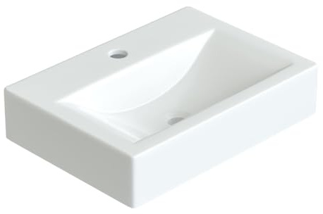 Aufsatzwaschbecken aus Keramik eckig weiß 45,5x33x10 cm ohne Überlauf | mit Hahnloch klein Gäste wc Waschbecken Eckwaschbecken Handwaschbecken weiß ultradünner Rand viele Montagemöglichkeiten