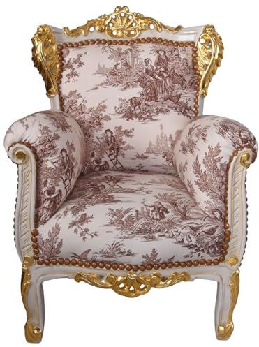 Barnstol, antik fåtölj, barockstol, barnstol, Toile de Jouy Gold Beige 56 cm cat583d64 Palazzo exklusiv