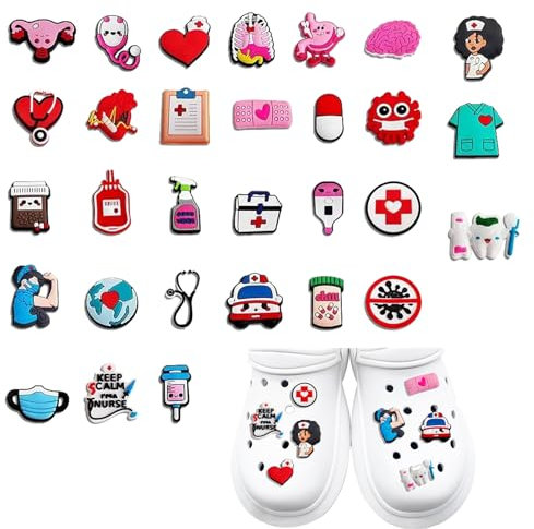 30 Stück Schuhanstecker Anstecker,Schuh Charms,Schuh-Charm für Kinder,Pvc Shoe Blume Charms,Cartoon-Schuh-Dekoration,Mädchen Schuhschmuck Accessoires,Arzt Nurse Pins Zubehör für Clogs Dekorationen