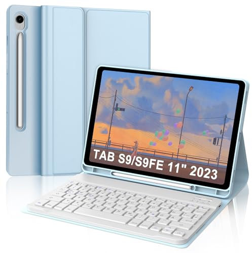 IVEOPPE Tastatur für Samsung Galaxy Tab S9FE/S10FE 10.9, Hülle Tastatur Galaxy Tab S9/S10FE 2025, Magnetisch Abnehmbarer mit QWERTZ Keyboard für Samsung S10FE/S9FE/S9 10.9 Zoll 2025, Babyblau