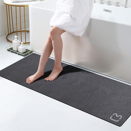 Grand Tapis de Bain Extra Long à séchage Rapide, Super Absorbant, Envers en Caoutchouc antidérapant, pour Salle de Bain, Baignoire, Douche, évier, Gris foncé (43,2 x 150 cm)