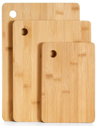 Premium Wooden Chopping Boards 3 Piece 100% Natural Organic Bamboo Chopping Board Set Different Sizes for Every Occasion Ideal for Carving Meat, Cutting Vegetables, Cheeses and Bread, Dishwasher Safe