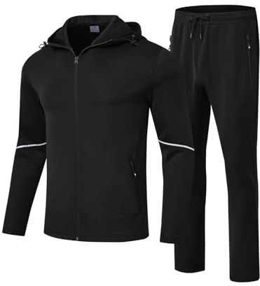 YSENTO Mens Tracksuit Sets Full Zip Jogging Sports Gym Suit 2 Piece Athletic Contrast Sweat Suits with Hoodie(Black,XL)