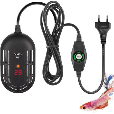 Aquarium Heizung, Mini Aquarium Heizstab mit Saugnäpfen, Klein Tauchheizstrahler für Aquarium, Digital Anzeige Aquariumheizer, Temperatur Einstellbare Aquarium Heizer Schildkröte, Fischtanks (50 W)
