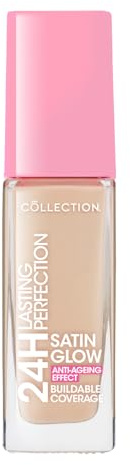 Collection Cosmetics Lasting Perfection Satin Foundation, Full Coverage, Anti-Ageing Effect, 24 Hour Wear, Contains Hyaluronic Acid, 27ml, Extra Fair Warm