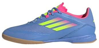 adidas Unisex F50 League fotbollskängor inomhus fotbollsskor, Blue Fusion Lucid Lemon Lucid Pink, 44 EU