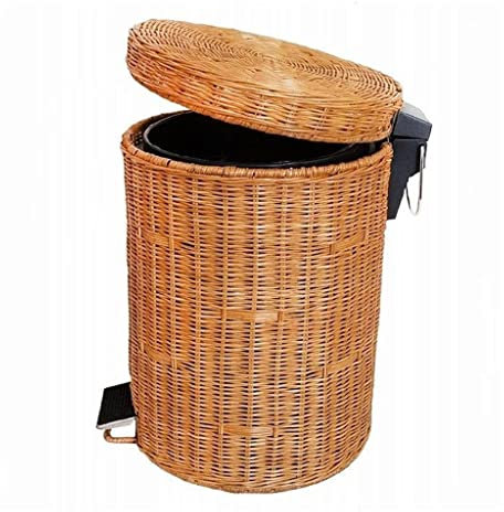 Trash Can Kitchen Step Trash Can, Pedal Bin with Lid, Round Rattan Garbage Can Trash Bin with Removable Inner for Bedroom Bathroom - Waste Bins