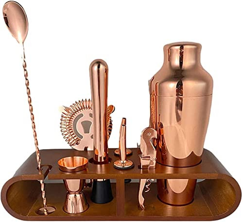 QTANZIQI Juego de coctelera de 9 Piezas con Soporte: Kit de Barman | Juego de Barra/cóctel hogar con Todas Las Herramientas de Barra Esenciales | Juego de Camarero