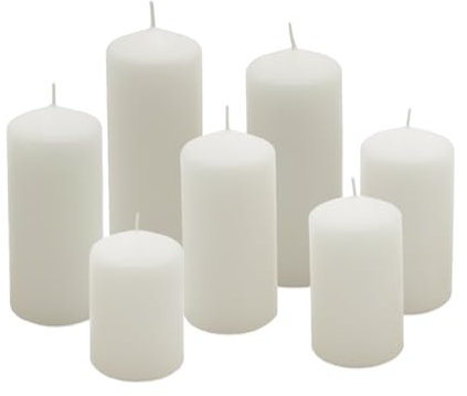 Echtwachs Stumpenkerzen 7er Set - creme weiß - Blockkerze in 7 verschiedenen Höhen - Kerze für Weihnachten Winter Advent Laterne Windlicht Dekoration