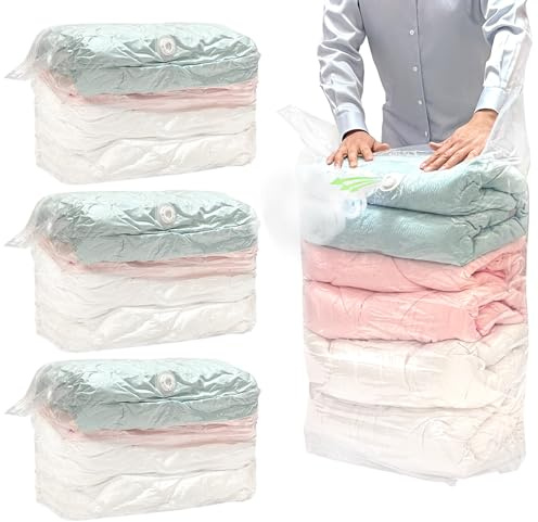 QWORK® 4 Stück Würfel Vakuumbeutel, 80x100x38 cm Extra Große Wiederverwendbare Vaccumiertüten, für Kleidung, Bettdecken, Bettzeug