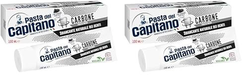 Pasta del Capitano, Dentífrico de Carbón Vegetal Activo Bio, Blanqueador Natural de Dientes en Pasta Negra, Efectivo contra las Sustancias que Manchan el Esmalte, 100% Made in Italy, Tubo de 100 ml