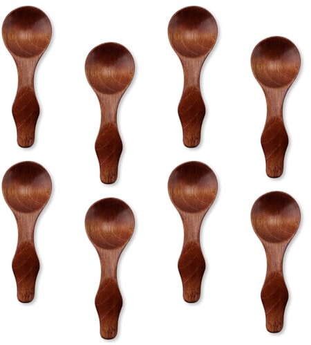 8pcs Petites Cuillères en Bois, 10cm Mini Cuillères à Condiments en Bois Phoebe Mini Cuillères en Bois Cuillères à Soupe Rondes en Bois pour Sel Sucre Miel Sauces Moutarde Épices Cuisine