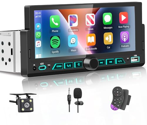 Autoradio 1 DIN con DAB 6.9 Pollici Touchscreen Stereo Auto con Android Auto & CarPlay, Supporta Bluetooth Vivavoce/FM/Mirror Link/USB/EQ + Microfono,Telecamera Posteriore,Telecomando
