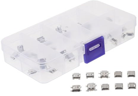 MOLUCKFU Lot de 50 Adaptateurs de Remplacement USB Femelle Micro USB 5 Broches en Cuivre, Connecteurs Jack à Souder pour Réparation Électronique, Usage Bricolage, Kit Complet Polyvalent