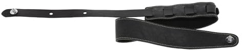 GEWA Cintura per chitarra serie Premium Pattern, vera pelle, larghezza 65 mm, lunghezza 103-139 cm, chiusure di sicurezza - cromate, nero granulato - nero con struttura in pelle naturale