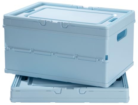 ZLLkeji Cajas de Almacenamiento con Asas y Tapa Contenedores de Plástico Caja Plegable Camping Apilables para Almacenar Juguetes, Libros, Ropa y Utensilios de Cocina 2 Piezas Azul