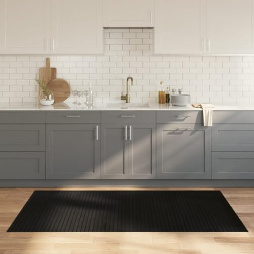 QJBSAVVA Bambus Teppich Rechteckig 100x200 cm Schwarz Moderner Wohnzimmerteppich mit Rutschfester Unterseite Langlebig und Wasserdicht für Wohnzimmer Balkon und Flur