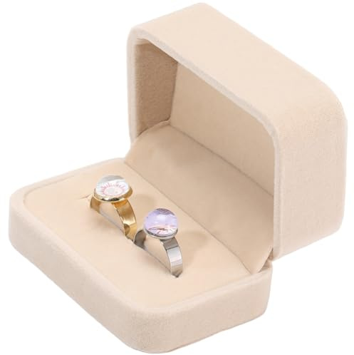 Beebeecraft 2 Stück Ringboxen Für Paare Aus Samt 2x3x1.6cm Klein Ringbox 2-Ringe Beige Antikweiß Ringboxen Mit Schlitzen Doppelter Aufbewahrungsbox Für Heiratsantrag Verlobung