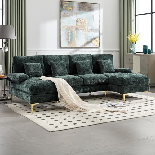 BXEYXE Sofá seccional moderno de chenilla grande en forma de U con asientos dobles para salón, dormitorio, oficina, apartamento, villa, sala de estar, hogar, junto a la chimenea, esmeralda