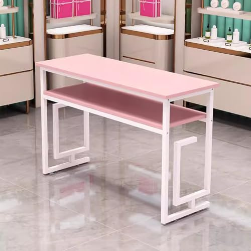 Manicure Table Station Professional Nail Tech Work, Freestanding for Nail Salon, Modern Art Nail Workfor Nail Technician, Simple Style Pedicure Desk with 2 Layers,Pink A 140Cm