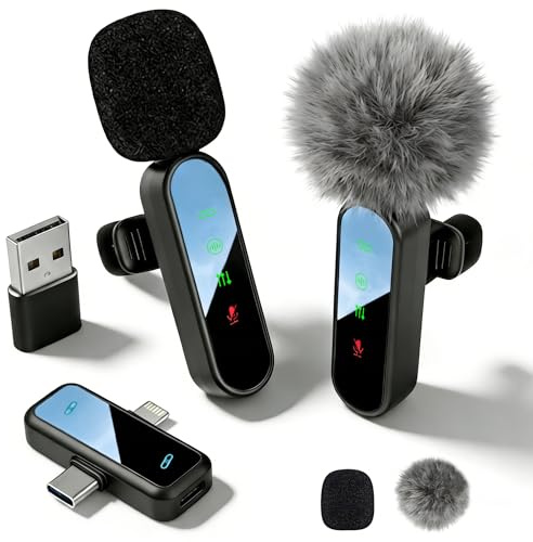 Bayanbulu Micrófono lavalier inalámbrico iPad, teléfonos Android, micrófono Mini para grabación de vídeo, TikTok, vlog, Youtube, micrófono con Clip Plug-Play (Paquete de 2)